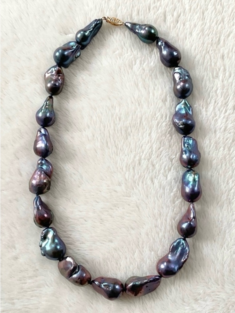 14K Gold Clasp Peacock Baroque Freshwater Pearl Necklace 18” 85g Statement